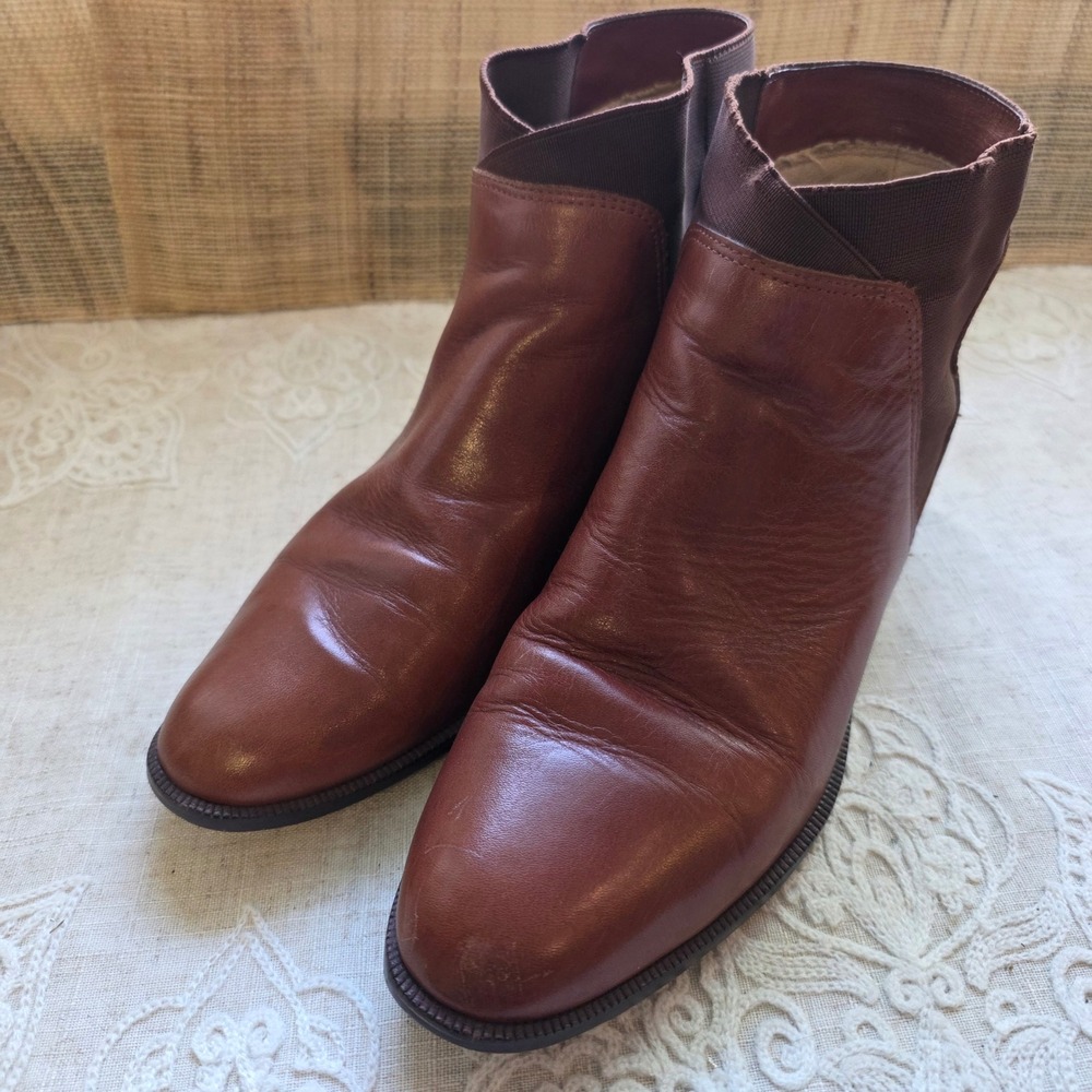 Unisa Flex Ankle Boots 7B Brown Leather Elastic Gusset Made in Brazil, READ
